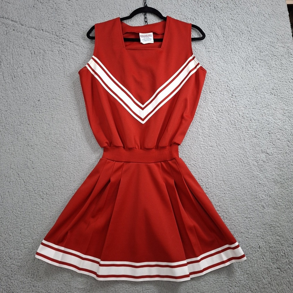 Vintage 60s 70s Cheerleader Supply Co Dress Red White Chevron Majorette Cosplay
